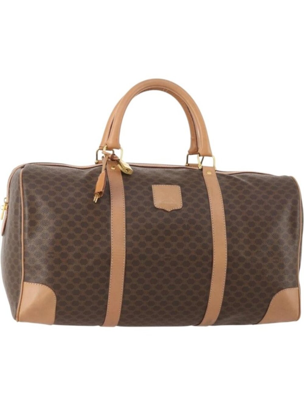 CELINE Macadam Canvas Boston Bag PVC Leather Brown Gold